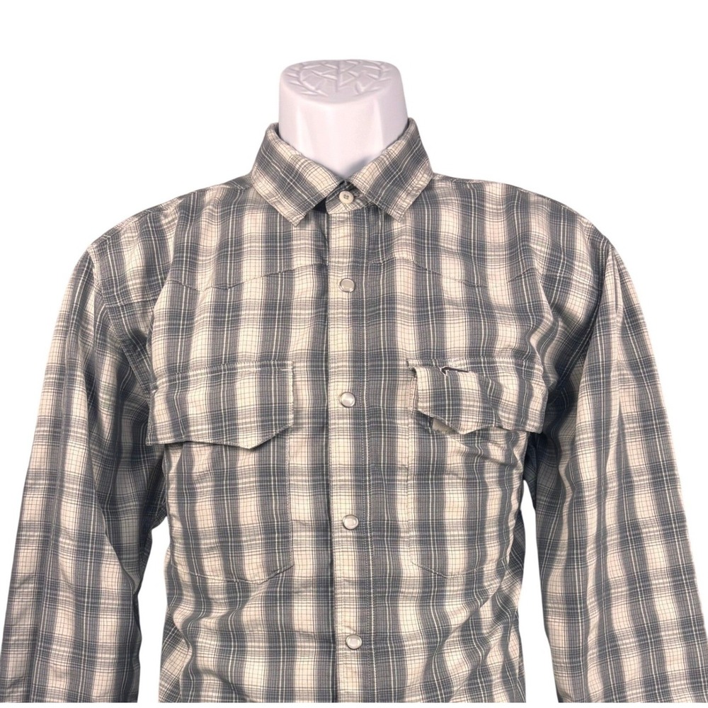 Simms Fishing Products Mens Medium Grey Plaid‎ Long Sleeve Fishing Shirt